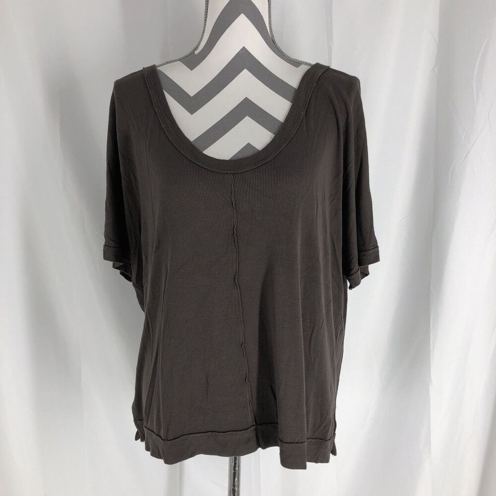 H by Bordeaux Women’s XL Gray Ribbed Short Sleeve Tee Top Rayon Blend